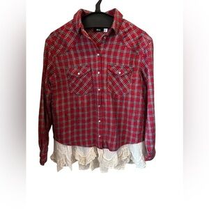 Urban Outfitters Bdg Flannel Louie Lace Trim‎ Shirt